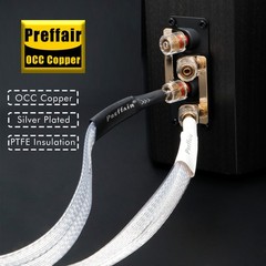 Pair Silver Plate Copper Speaker Cable Flat Bi-Wire Loudspeaker Banana Connector