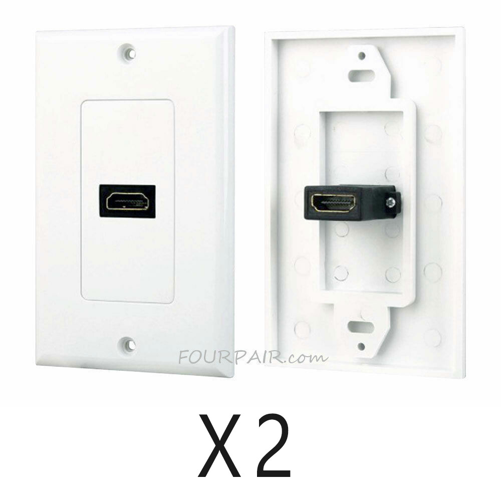2 Pack Lot – 1-Port HDMI Wall Face Plate Panel Cover Outlet 4K ARC HDR 3D White