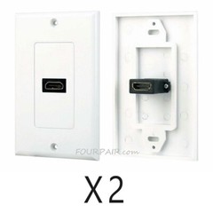 2 Pack Lot – 1-Port HDMI Wall Face Plate Panel Cover Outlet 4K ARC HDR 3D White