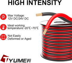 TYUMEN 18 Gauge Wire 100FT, 18/2 AWG Red Black Hookup Electrical Wire LED Strips