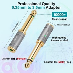 6.35mm 1/4 Inch to 3.5mm 1/8 Inch Adapter 2 Pack, 6.35mm Quarter Inch TS Mono…