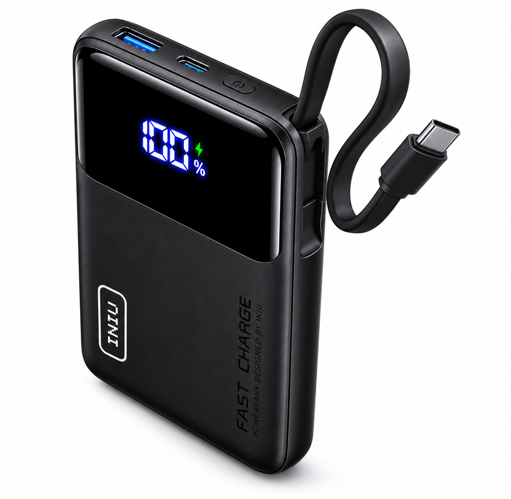 INIU Power Bank 45W 10000mAh USB-C & A Dual Output Black with LED Paw Indicator