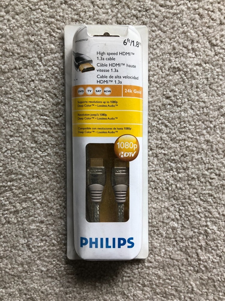 NEW Phillips High Speed HDMI 1.3a Cable 6 ft – 24k Gold Plated Connectors.