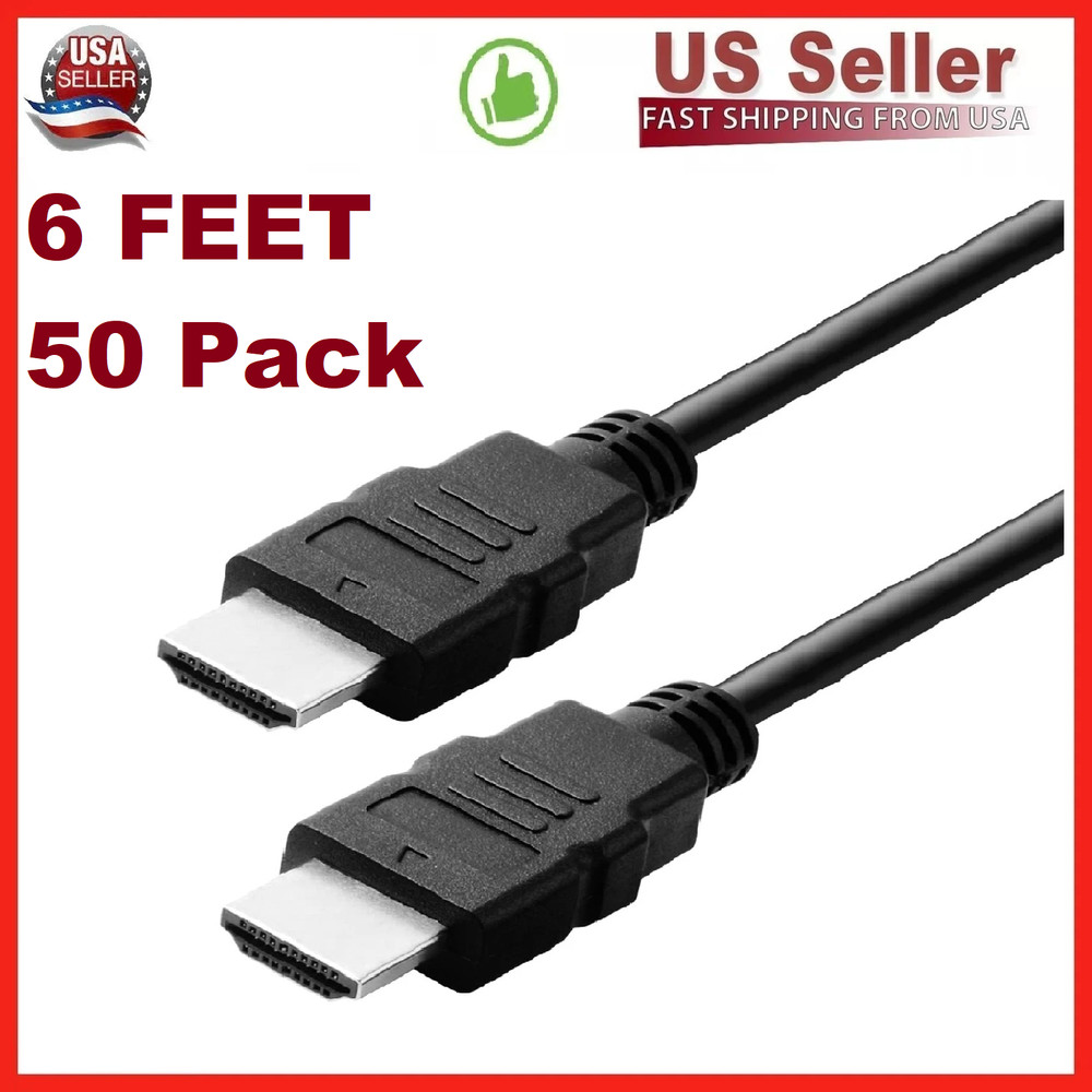 50 Pack New Digital High-Speed 1.4 HDMI Cable PVC 2160p Black Cord (6 feet)
