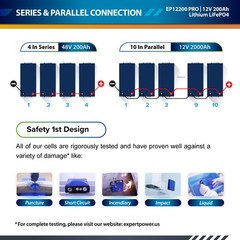 ExpertPower 12V 200Ah Lithium LiFePO4 Bluetooth Self Heating Battery 7000 Cycle