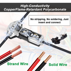 T Tap Wire Splice Connectors for 18-22 AWG Wires – 3 Way 1 Pin Solderless Low Vo