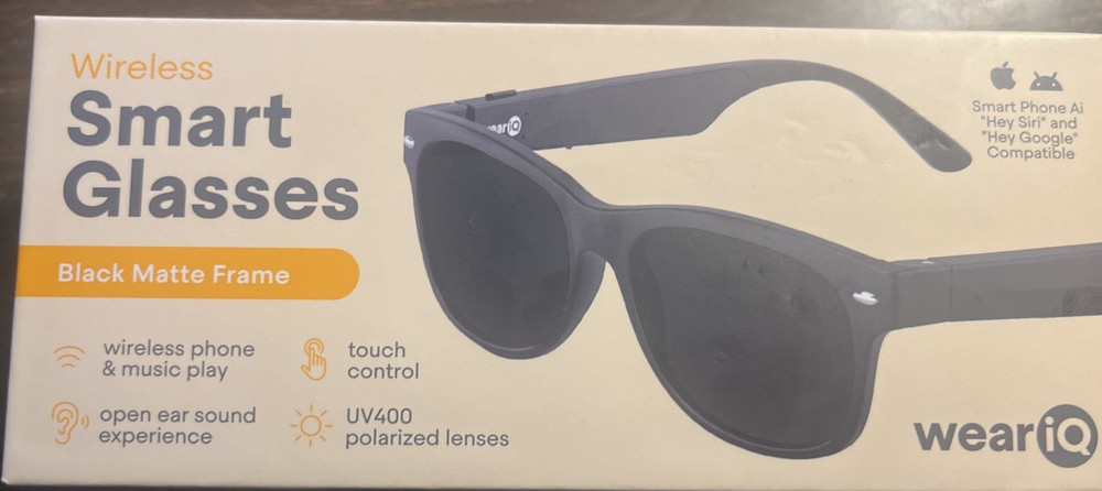 Wear iQ Wireless Smart Sunglass Bluetooth UV400 Polarized Lens Black Matte NIB