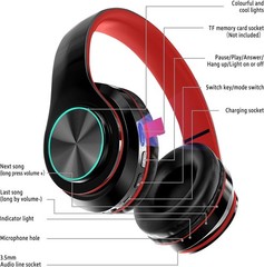 Bluetooth Headphones LED, Wireless Over Ear Headset for Kids, Built-in Mic Pink