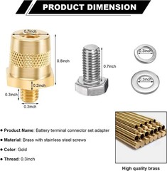 Ampper M8 Thread Male Brass Battery Terminal Charging Posts – Pack of 2