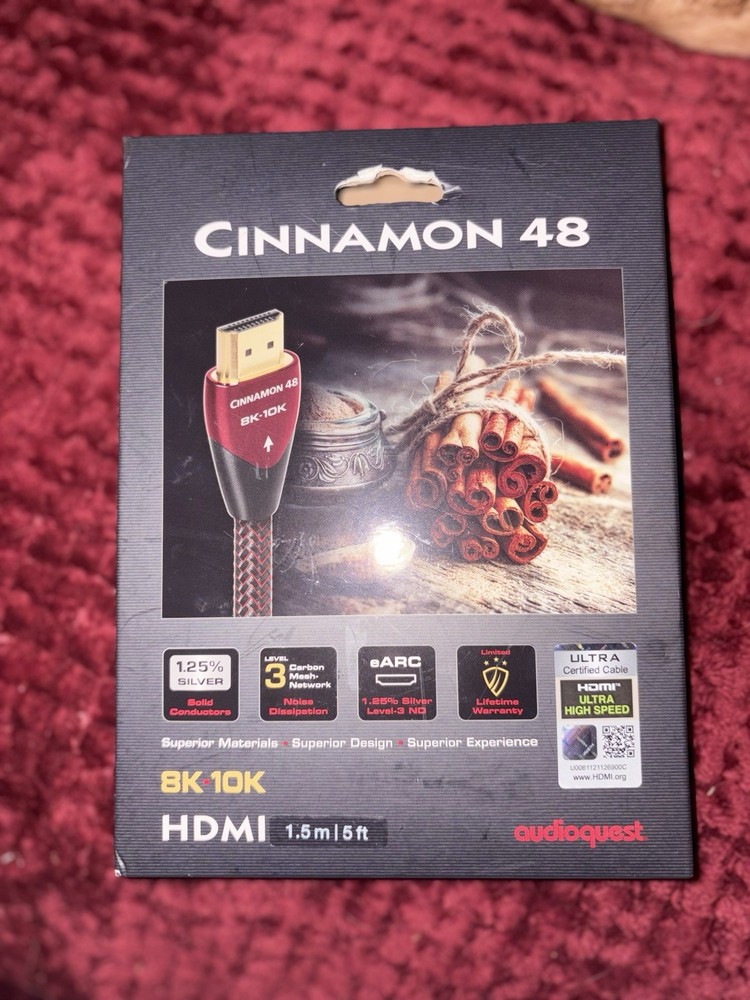AudioQuest Cinnamon 48 Ultra High Speed eARC HDMI-HDMI Cable 5ft 48Gbps SEALED