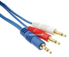 6ft CablesOnline 3.5mm Stereo Male to Dual (Rd/Wh) Mono 3.5mm Blue Audio Cable