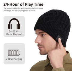 Bluetooth Beanie 5.2 HD Stereo 30 Hours Play Time Mic Christmas Gift Black