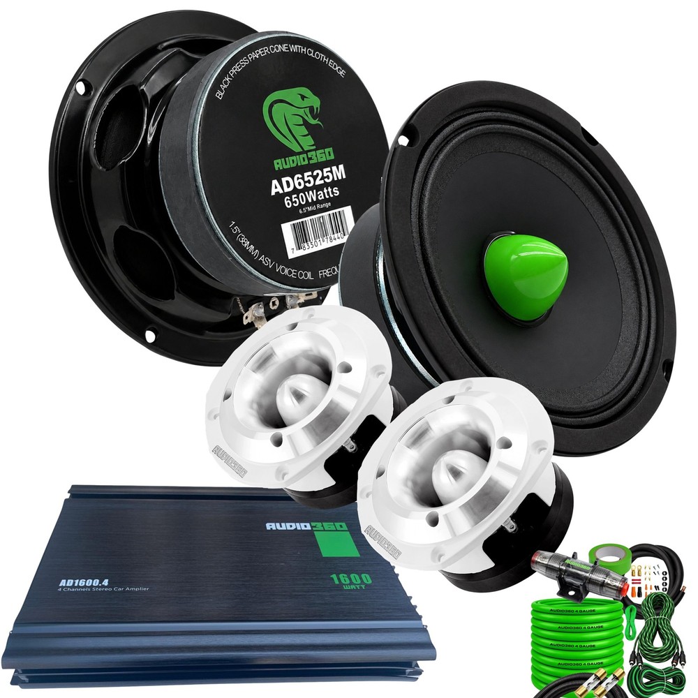 Car Audio Set: 2x 6.5″ Midrange Speakers + 2x Super Tweeters + 1600W Amplifier