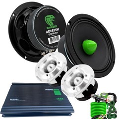 Car Audio Set: 2x 6.5″ Midrange Speakers + 2x Super Tweeters + 1600W Amplifier