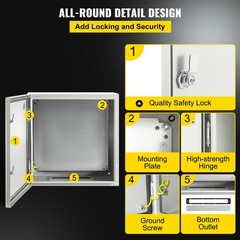 VEVOR NEMA Steel Enclosure, 24 x 24 x 12” 4X 24 x 24 x 12, Grey