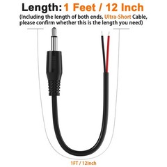 2-Pack 1FT Replacement 3.5mm Male Jack to Bare Wire Open End TS 2 1ft, Black