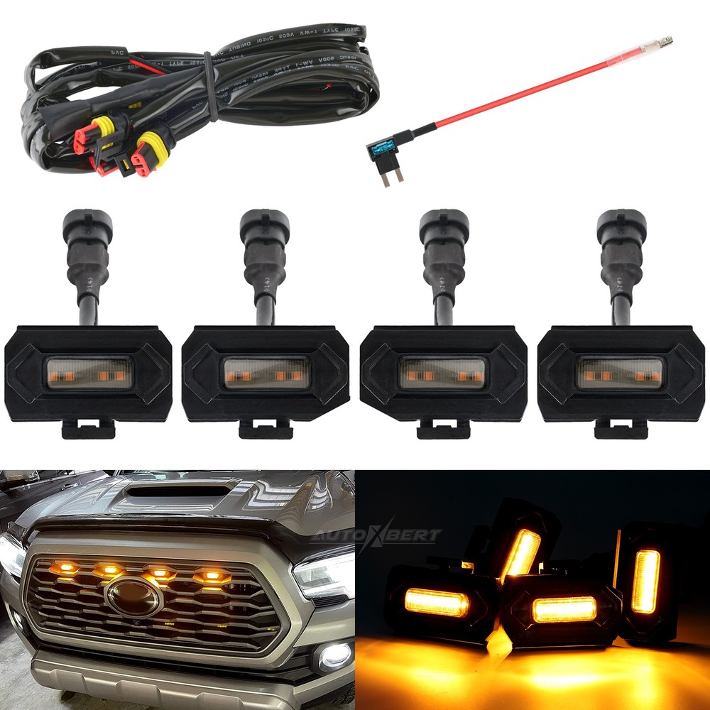 x4 Amber LED Lamp Front Grill Light Kit For Toyota Tacoma 20-23 TRD Raptor Style
