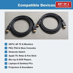 HDMI Cable 6FT 4K 2 Pack High Speed for TV Monitor PS5 PS4 Xbox Roku Fire Stick