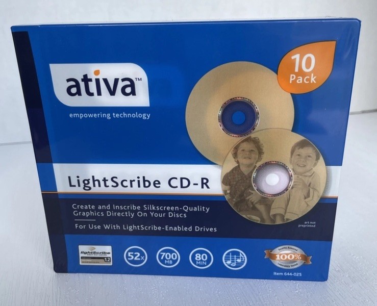 Ativa Lightscribe 10- Pack CD-R 52X 700MB 80 MINS New Sealed