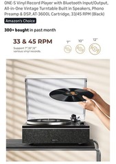 ONE-S Vinyl Record Player with Bluetooth Input/Output, All-in-One Vintage Black