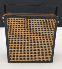 Vtg GEMCO Speaker Woodgrain Rattan 3.5mm 5.5in Cable Handle/Mount Bracket Works