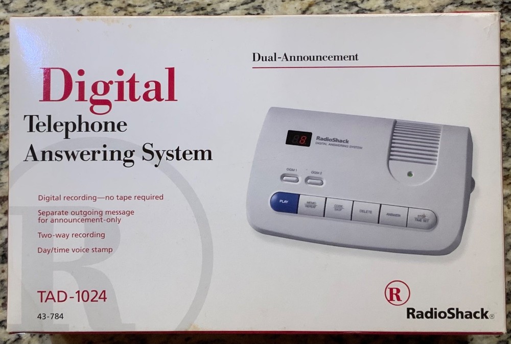 Radio Shack Digital Telephone Answering System Machine 43-784 No. TAD-1024 White