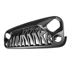 Front Grill Shark Grille Compatible with 2007-2018 Jeep Wrangler Matte Black