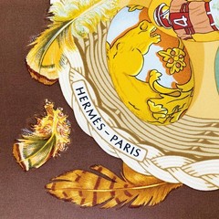 Hermes Silk Scarf Couvee d’Herme Beige Brown Multi Color 90cm x 90cm Brand