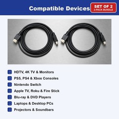 HDMI to HDMI Cable 6FT 4K Set of 2 for HDTV Monitor PS5 PS4 Xbox Blu-ray Player