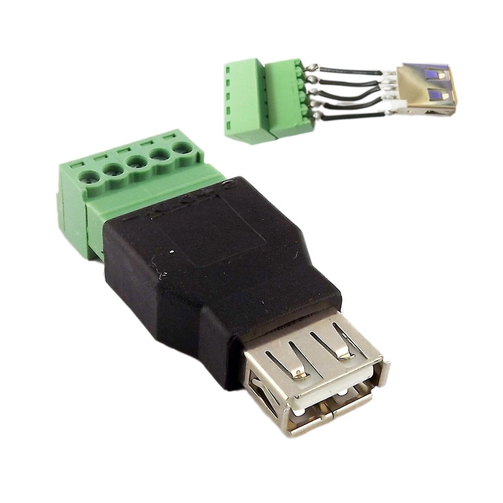 USB 2.0 Type A Female to 5 Pin Screw with Shield Terminal Plug Adapter Connector