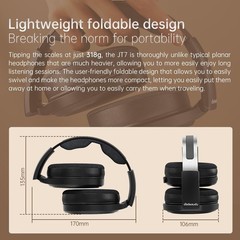 FiiO JT7 Over-Ear Planar Magnetic Headphones, 95x86mm Planar Drive (Black)