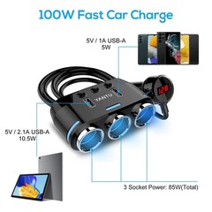 5-in-1 3Way Car Cigarette Lighter Socket Splitter Fast Charger Power Adapter 12V