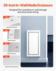 VEVOR Structured Media Enclosure 28 in Recessed in-Wall TV Media Box with Cover