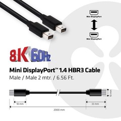 Club3d Cac1164 Mini Displayport To Mini Displayport 1.4/hbr3 Cable Male/hdr Supp