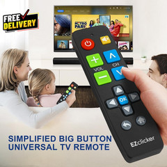 Big Button Universal TV Remote Black Simple Easy to Use Great for Seniors Works