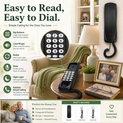 Corded Landline Phone Black Desk Wall Mount Telephone for Home Office Business