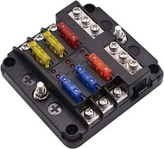 6 Way Car Boot Power Distribution 12-24V Blade Fuse Holder Box Block Panel Board