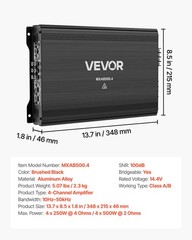 VEVOR Car Audio Amplifier Car Amplifier 4-Channel Class AB Max. 4x250W at 4 Ohms