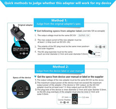 5V 1A AC Adapter DC5V Power Supply Cord with 11 Plug Tips AC to DC 5Volt 1A 500M