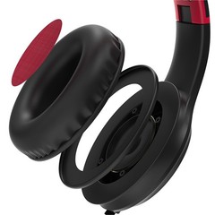 FosPower Wired Kids Headphones For School, Microphone Mic, 3.5mm Cable Black/Red