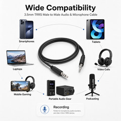 3.5mm TRRS Male to Male Audio & Microphone Cable – 3ft / 6ft / 12ft / 25ft