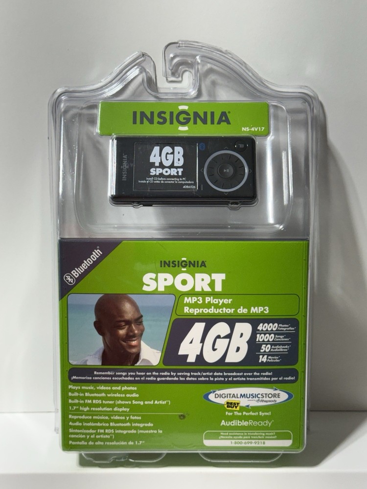 MP3 Player INSIGNIA Sport NS-4V17B Bluetooth 4GB + MicroSD Slot Blue-SEALED