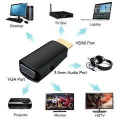 HDMI Male to Gold-Plated VGA Female Adapter w/ 3.5mm Audio Port f PC/Laptop/HDTV