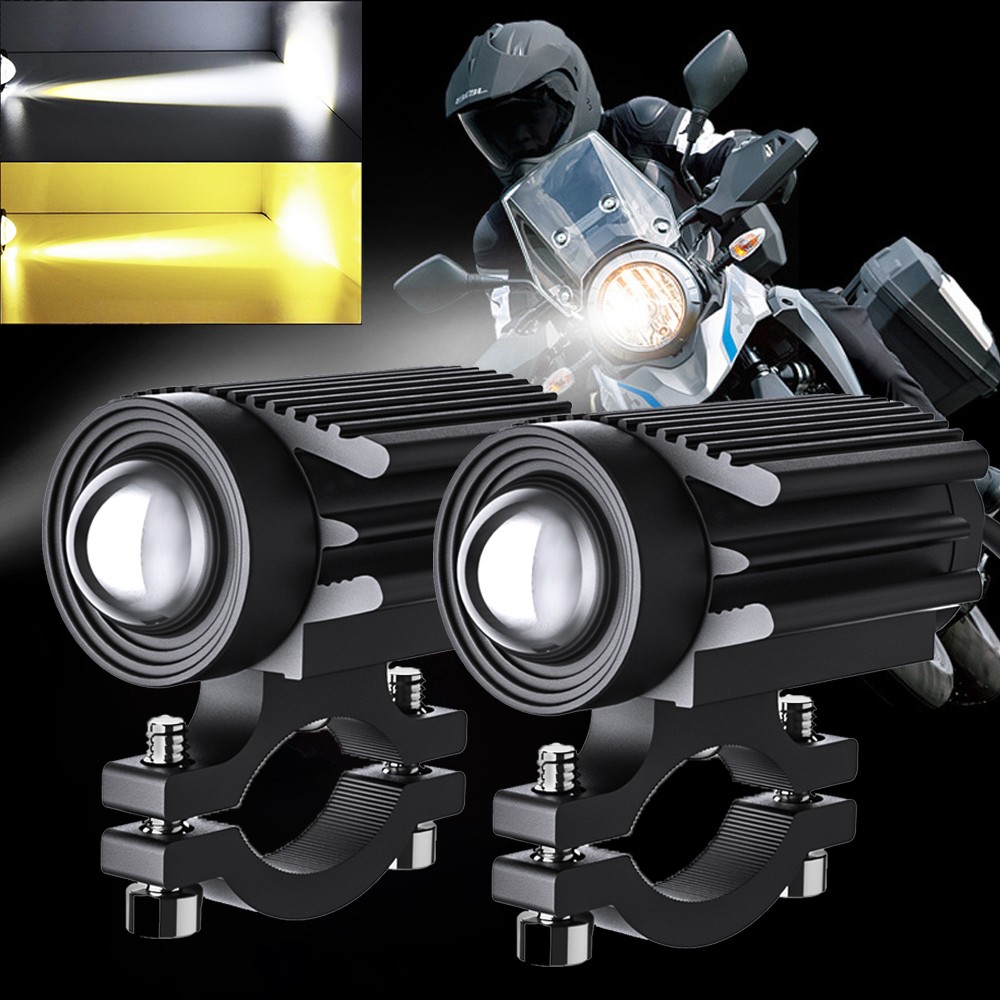 2x LED Motorcycle Spot Lights Auxiliary Headlight Driving Fog Lamp Yellow White