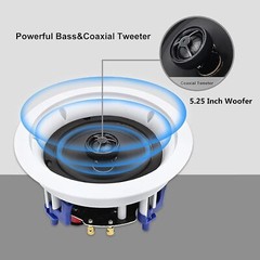 Herdio 5.25″ 300W Home Store In Ceiling Speakers+Wall Mount Bluetooth Amplifier