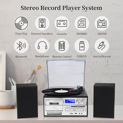 10 in 1 Vintage Record Player with External Speakers, 3 Speed Turntable with …