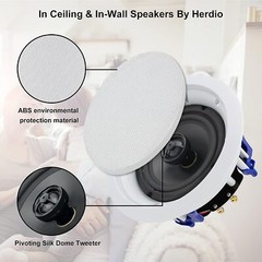 Herdio 5.25″ 300W Home Store In Ceiling Speakers+Wall Mount Bluetooth Amplifier