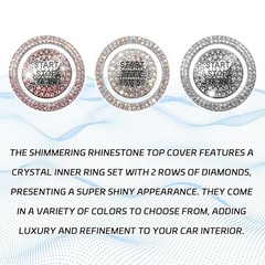 2PCS Rhinestone Push Start Button Cover Bling Car Accessories for Women, Pink