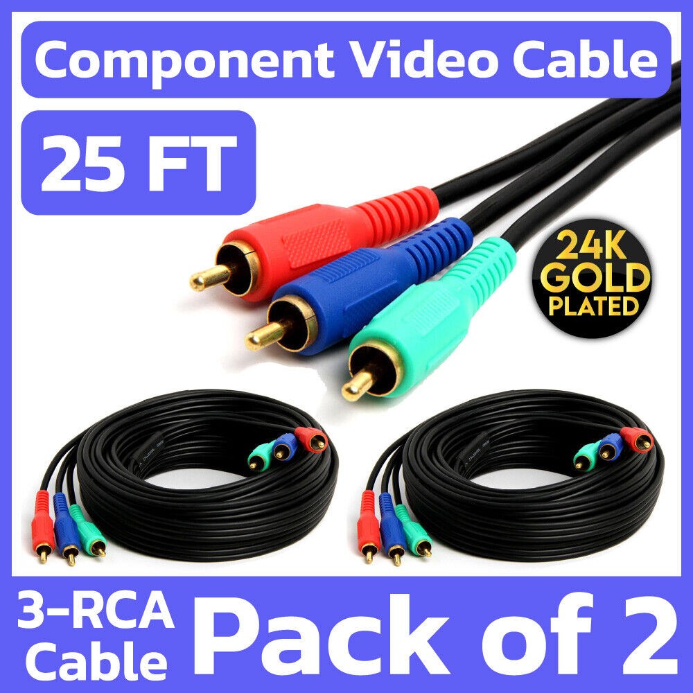 2 Pack 3 RCA Component Cable 25 Feet RGB Coaxial RCA Video Cord YPbPr TV VCR DVD