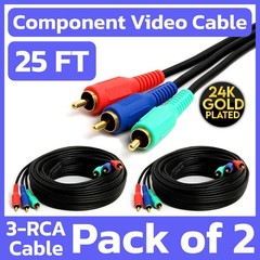 2 Pack 3 RCA Component Cable 25 Feet RGB Coaxial RCA Video Cord YPbPr TV VCR DVD